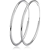 Silver Hoop Earrings Sterling Silver Circle Endless Big Earrings Hoops Jewelry,Fashion Gold Hoop Earring for Women,Daimeter 20,30,40,50,60,70,80mm