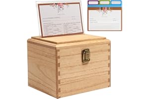 KIRIGEN Wood Recipe Box with Cards and Dividers Recipe Card Box Wooden Recipe Card protector Recipe Holder Box with About 100