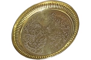 PARIJAT HANDICRAFT Brass puja Plate aarti pujan thali Golden Brass Prashad Chandan Pooja Article (7-Inch, Flower-Design)