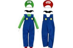HAEVERAY 7Pcs Super Bros Costume Kit for elf Dolls, Christmas Doll Clothes for Boy Girl, Brothes Elf Outfit with Hats, Overalls, Mustaches for Holiday Decorations Xmas Fun elf Photo Prop Accessories