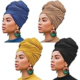 4 Pieces Stretch Head Wrap Jersey Turban Solid