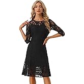 Allegra K Elegant Lace Dress for Women's 3/4 Sleeves Ruffles Bodycon Fishtail Dress