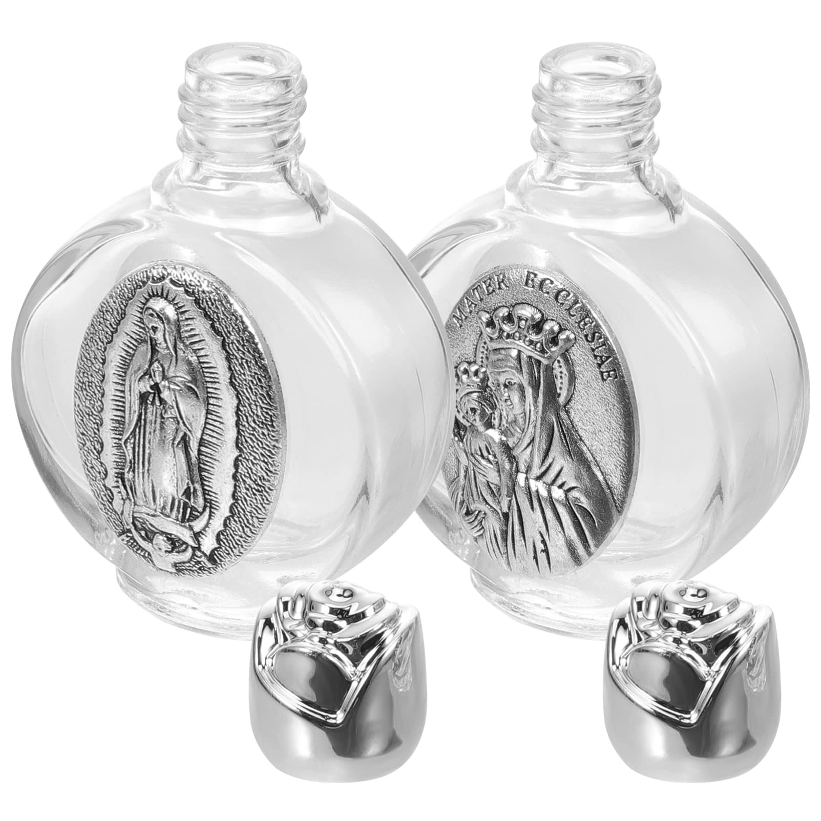 2pcs Embossed Holy Water Bottle Christian Water Bottle Baptism Decor Glass Church Holy Clear Glass Bottles Mini Mubarak Travel Roses Alloy
