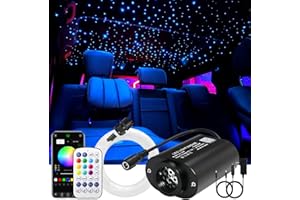 AKEPO Mini Size 6W Twinkle RGBW APP Fiber Optic Lights, Music Activated 150pcs 0.03in 6.5ft/2m Optical Fiber Star Ceiling Light Kit for Car Truck Headliner Star/Home