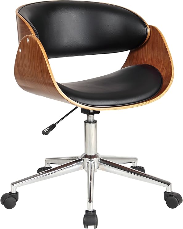 Aspect Curved Padded Office Chair/Walnut Wood, Black Leather Effect