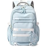 LANSHIYA Cute Aesthetic Backpack for Girls Middle School Students Bookbag Teens Solid Color Lightweight Travel Daypack Casual Schoolbag with Coin Pouch,Blue