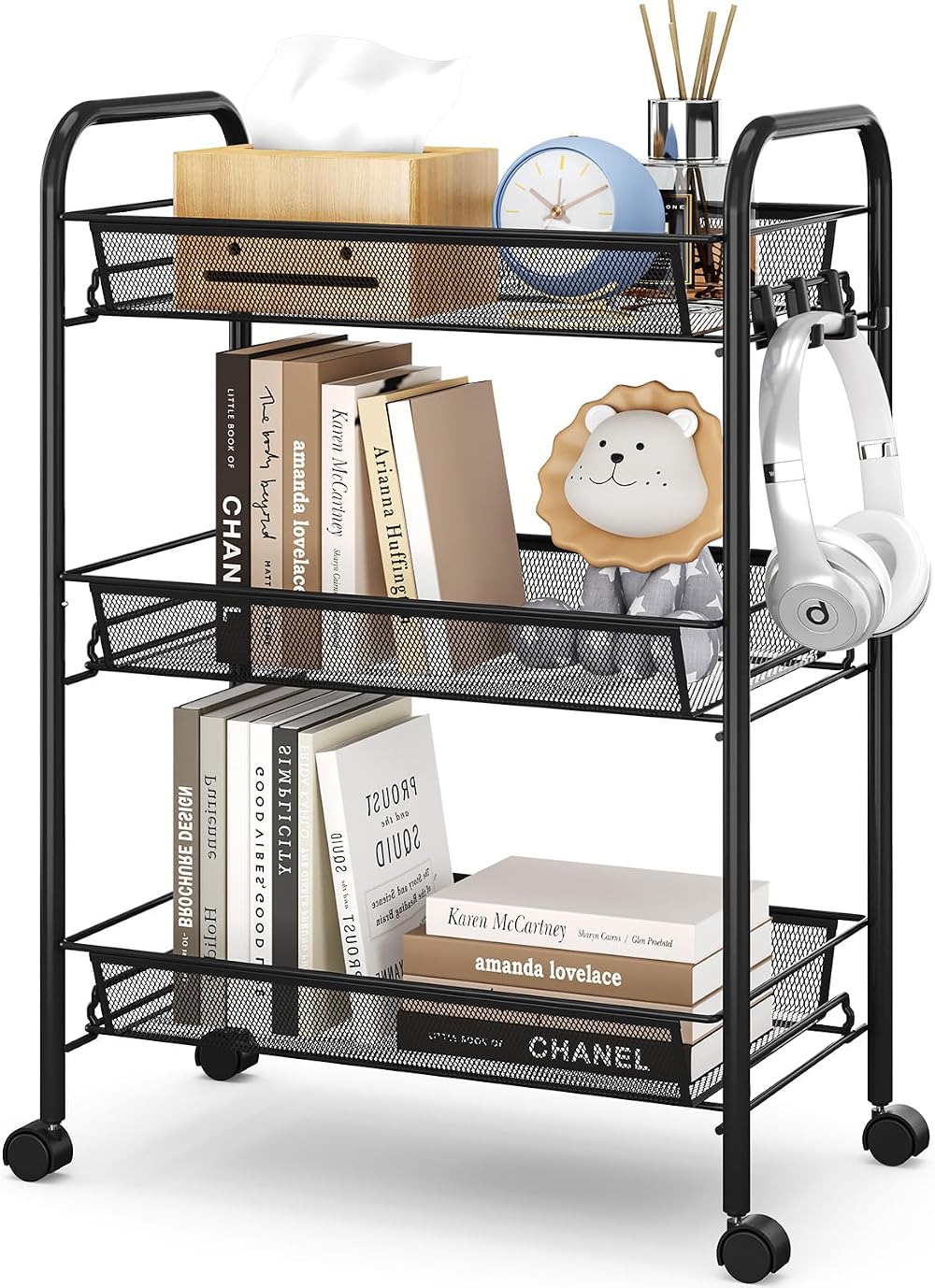 3-Tier Rolling Cart On Wheels Easy Assemble Storage Trolley Black