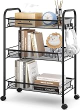 3-Tier Rolling Cart On Wheels Easy Assemble Storage Trolley Black