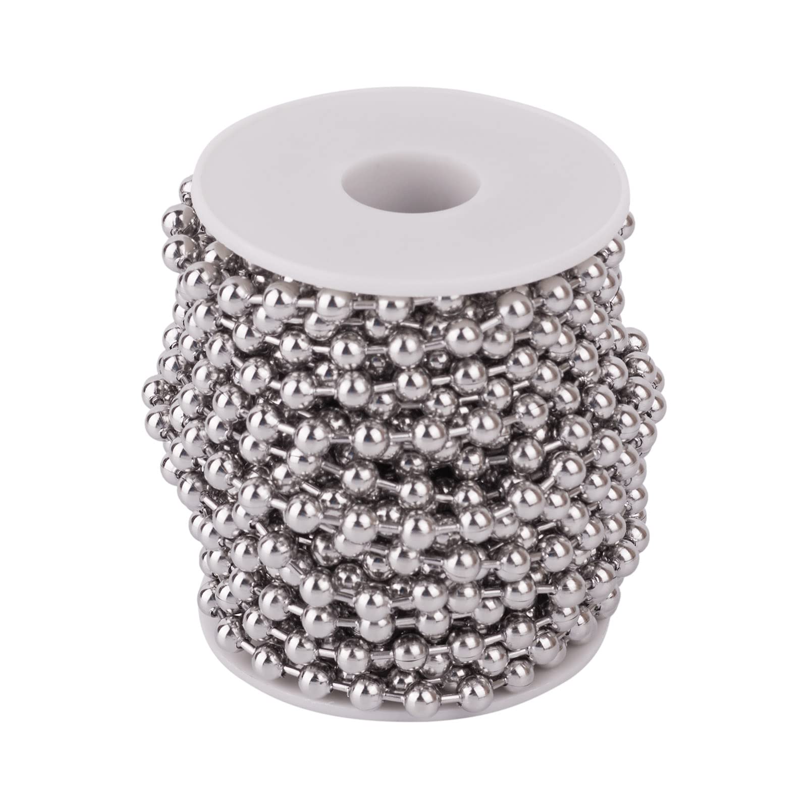 Cheriswelry 32.8Feet Ball Chain 6mm Stainless Steel Blind Beaded Pull Chain Extension with Spool for Jewellery Necklace Bracelet Making