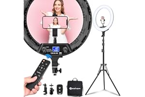 Yesker Ring Light 18" Wireless Remote LCD Screen with Tripod Stand 65W LED Ringlight Bi-Color 3200-5500K CRI≥95 for Portrait Live Stream Photography Tiktok Video Zoom Meeting Online Teaching
