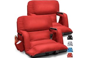 YEYEEYYEE Wide Stadium Seats With Back Support 2 Pack, Exclusive "Sofa Style" Design Extra Thick Bleacher Chairs With Back and Cushion, 6 Reclining Positions - Ultimate Comfort for Sports Events (Red, 22.5")