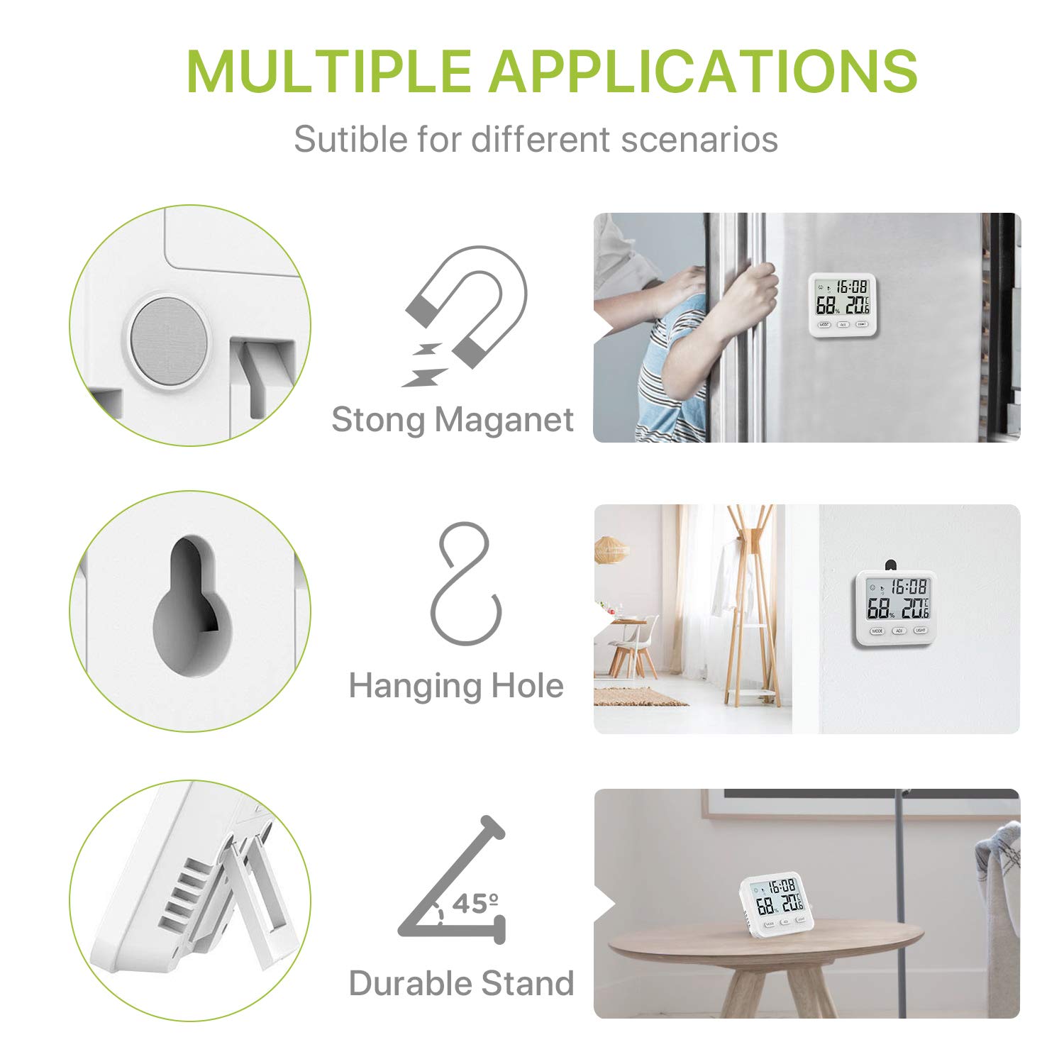 Waykar Digital Hygrometer Indoor Thermometer with Backlight for Dehumidifier, Humidity Gauge Meter Room Thermometer with Time, Date, Alarm Clock Function, Temperature and Humidity Monitor for Home