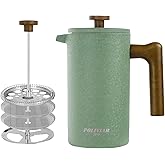 POLIVIAR French Press Coffee Maker, 34 oz Coffee Press with Real Wood Handle, Double Wall Insulation & Dual-Filter Screen, Food Grade Stainless Steel for Good Coffee and Tea JX2023-FPLN