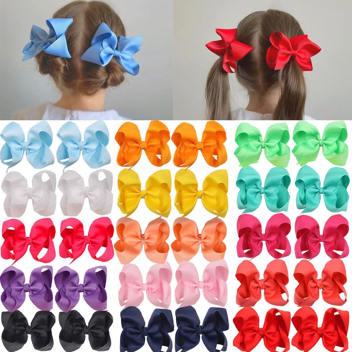 Ayesha 30PCS Big Hair Bows for Girls 6 inch Grosgrain Ribbon Bows