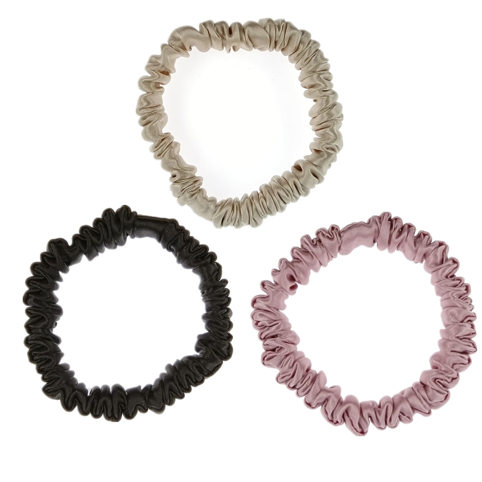 ZHIYE 3 Pcs Silk Hair Scrunchies, 100% Pure Mulberry Silk Hair Ties Elastic Ponytail Holders No Damage for Girls and Women, Black+Griege+Pink