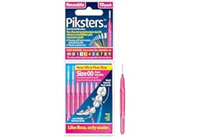 Piksters Interdental Brushes, 10 pk, Size 00, Interdental Brush for Extremely Fine Gaps, Gum Soft Bristles for Plaque Removal, Safe for Braces