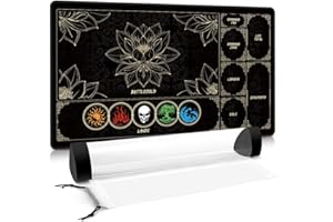 FROGIGO MTG Playmat with Play Zones – Magic Play mat Card Game Mat for Magic The Gathering, Lotus & Basic Lands Design, 24x14 inch, Stitched Edge, Non-Slip Base with Prismatic Playmat Tube-Colorful Lands