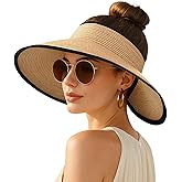 Women's Sun Visor Hats Wide Brim Straw Beach Hat Ponytail Hats for Women Foldable Floppy
