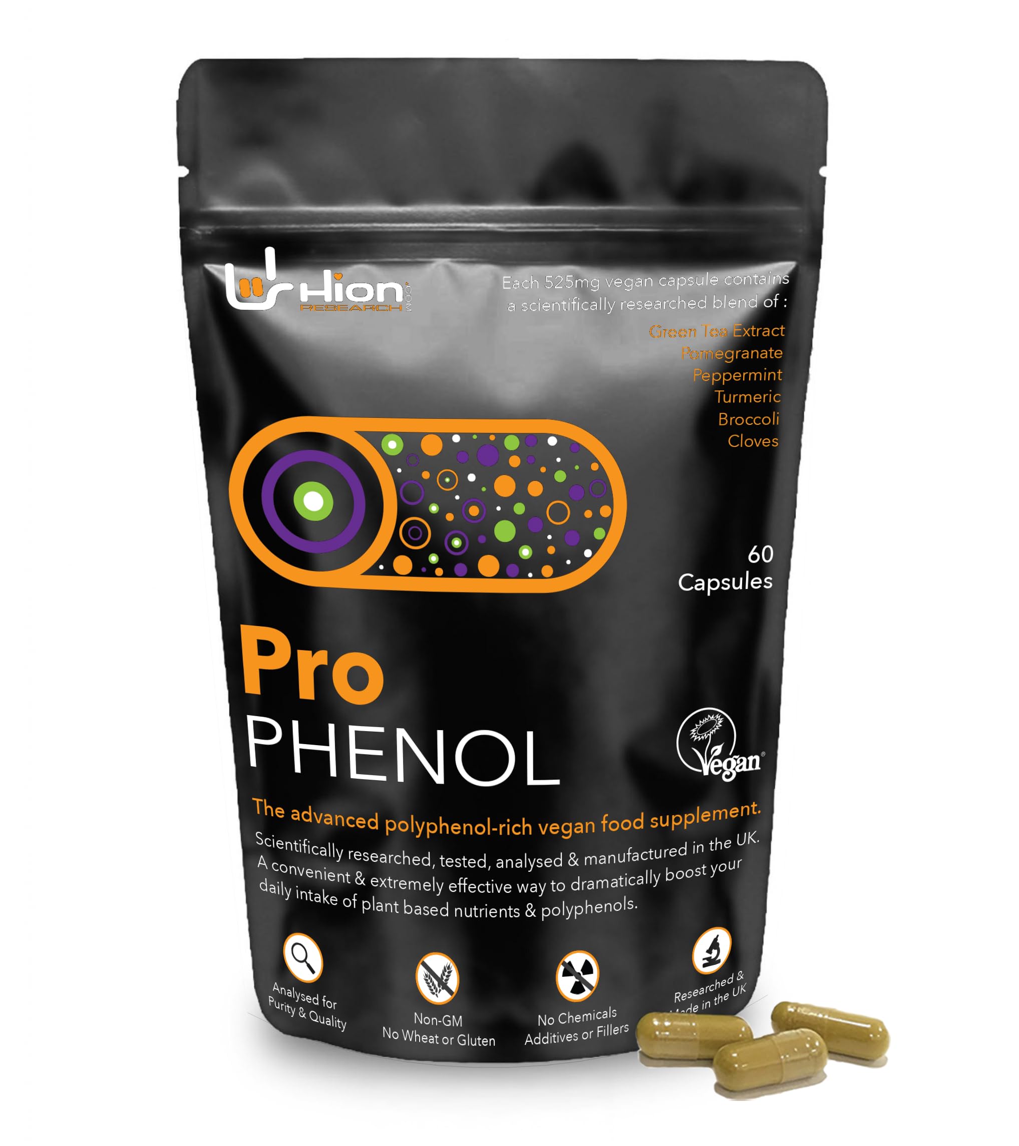 Hion Pro Phenol - 60 Capsules | 1 Month Supply | - The #1 Polyphenol, 100% Vegan Food Supplement