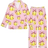 JULYTO Satin Pajama Sets Short Sleeve Volleyball Balls with Blue Bows Button Down Silky Nightwear 2 Piece PJS 5-14Y