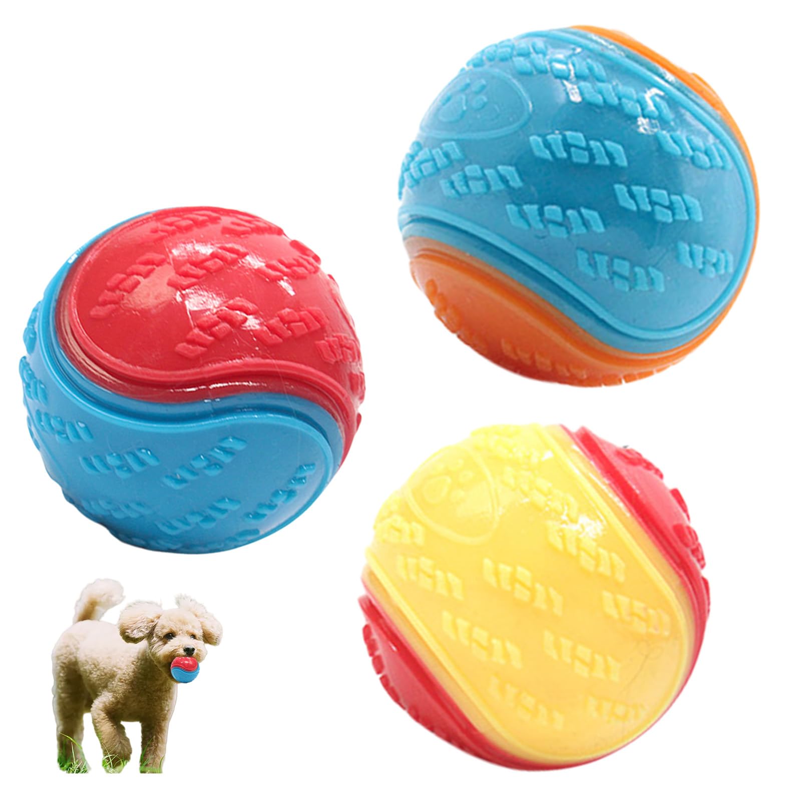 3-Piece Squeaky Dog Ball Set - Interactive Dog Toys for Training & Teeth Cleaning (Random Colors)