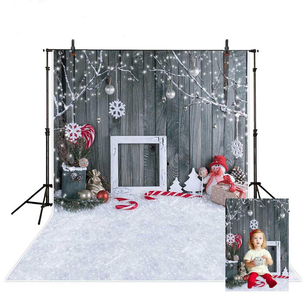 MEHOFOTO Christmas Photo Studio Decoration Wood Effect Background with Snowflake and Christmas Bells
