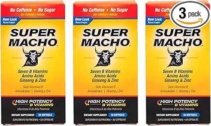 Amazon Com Super Macho Dietary Supplement With High Potency Zinc 7 B Vitamins No Preservatives Sugar Or Caffeine Made In Usa 50 Softgels 3 Pack Health Personal Care