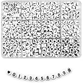 Amaney 600pcs White Acrylic Number Beads 0-9 Symbol # Heart with Storage Box 7x4mm