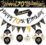 Yontree 70th Birthday Decorations Kit 14 Pieces Gold Black Banner Balloons
