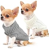 2 Pack Turtleneck Puppy Sweaters Warm Knitted Dog Sweaters for Small Dogs Girl Boy Teacup and Cats Pet Clothes Doggie Apparel Outfits, Grey White, XXS(0.9~2.4lbs)