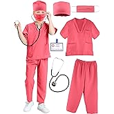 Puteraya Kids Doctor Scrubs Costume Set Doctor Surgical Suit Uniform for Boys Girls Dress Up Halloween Cosplay