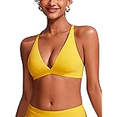 CRZ YOGA Deep V Neck Bikini Tops for Women - Padded Criss Cross Back Triangle Sexy Swim Bathing Suit Bra