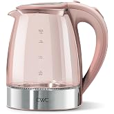 COOK WITH COLOR Electric Stained Glass Tea Kettle, 1.8L Cordless Hot Water Boiler, 1200W Rapid Boil, Auto Shutoff &amp; Boil Dry Protection, BPA-Free, Sleek Countertop Design, Pink