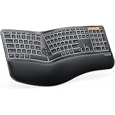 ProtoArc EK01 Plus Backlit Ergonomic Bluetooth Keyboard, Matte Black | Adjustable Backlight, Full-Size Split Design, Cushioned Wrist Rest, 3-Device Bluetooth/2.4G, 2000mAh USB-C Rechargeable