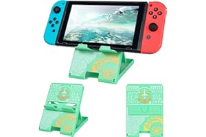 DLseego Switch Stand Suitable for Switch/Switch OLED/Switch Lite, Cute Animal Crossing Angle Adjustable Holder Kickstand, Portable Foldable Non-Slip Non-Shake Bracket - Green