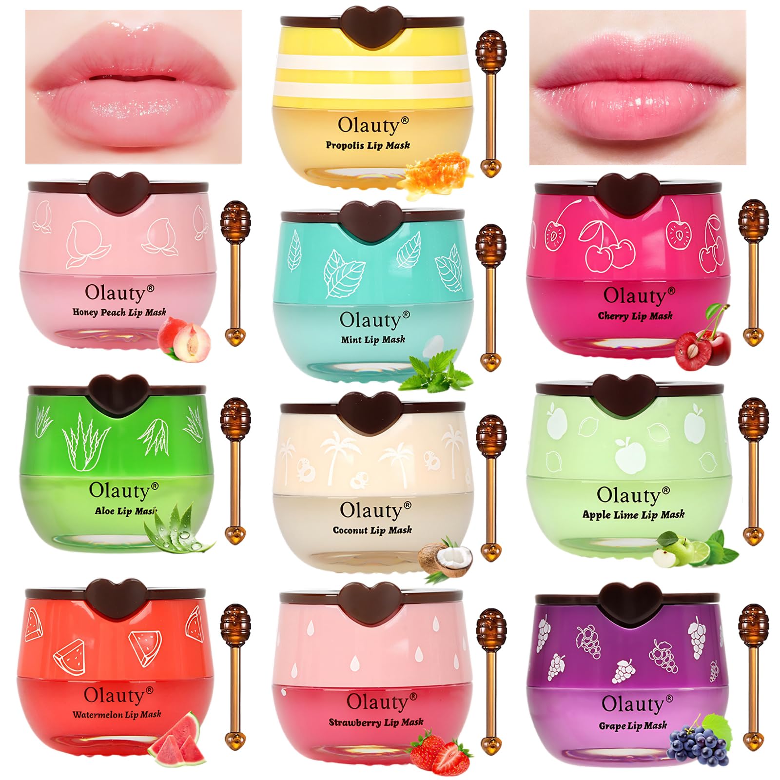 Photo 1 of 10 PCS Bee Lip Balm Honey Pot-Strawberry,Watermelon,Apple Lime,Cherry,Mint,Aloe Vera,Grapes,Coconut&Peach Flavors Honey Lip Overnight Lip Balm Bulk,Moisturizing Lip Mask &Preventing Dry,Cracked Lips