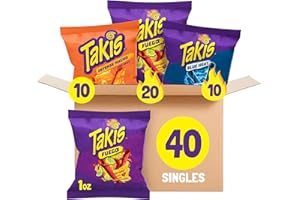 Takis 40 pc / 1oz Hero Variety Pack - Fuego, Blue Heat & Intense Nacho Flavored Rolled Tortilla Chips - (20) Fuego, (10) Blue Heat, (10) Intense Nacho - Perfect for Tailgates or Parties