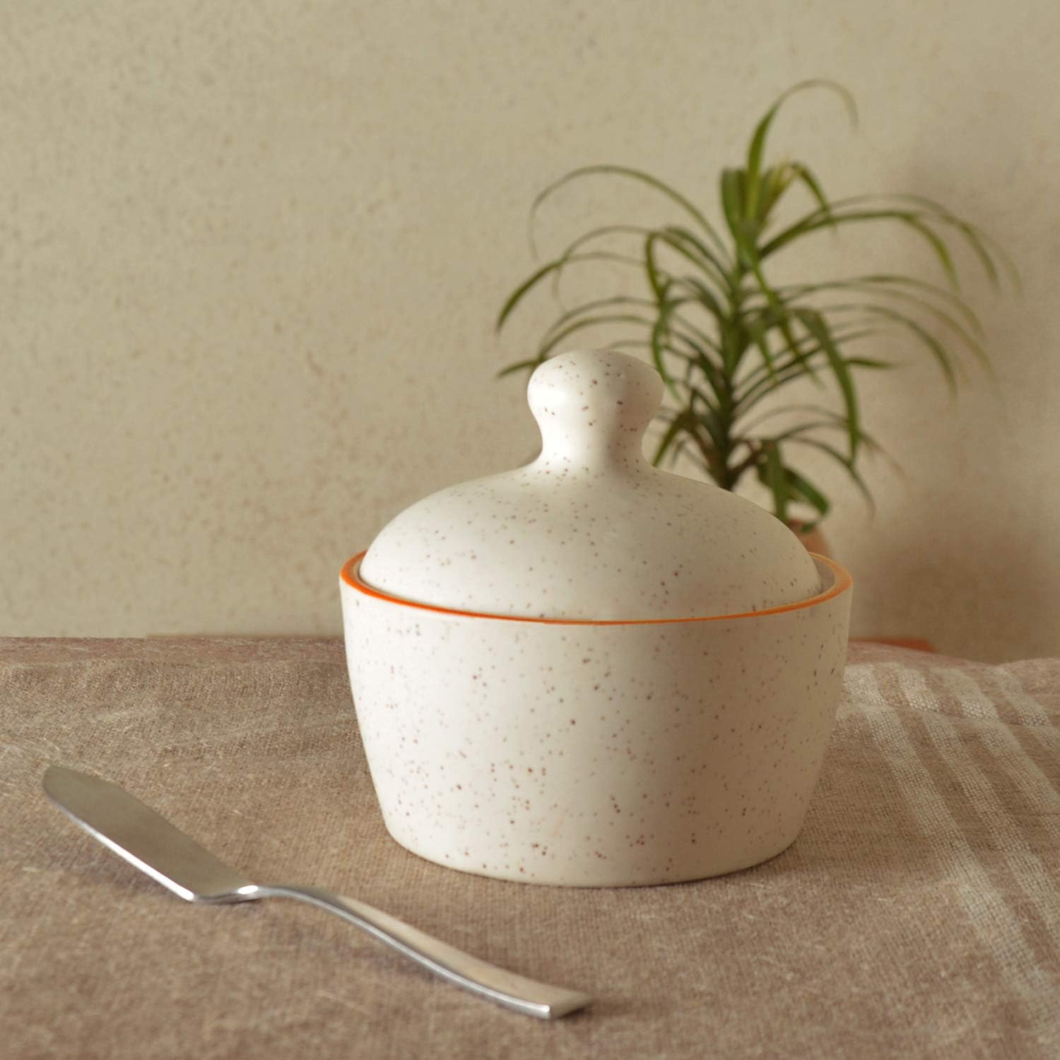 Buy StyleMyWay Handcrafted Matte Ceramic Butter Pot with Lid (White