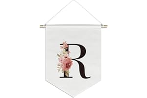 foedor Initial Decor for Wall,Personalized Teen Girl Gifts,Preppy Cute Flower Poster Banner Flag,Trendy Cute Monogrammed Gifts Wall Decor for Women Teen Girl Nursery bedroom(R) Pennants & Banners