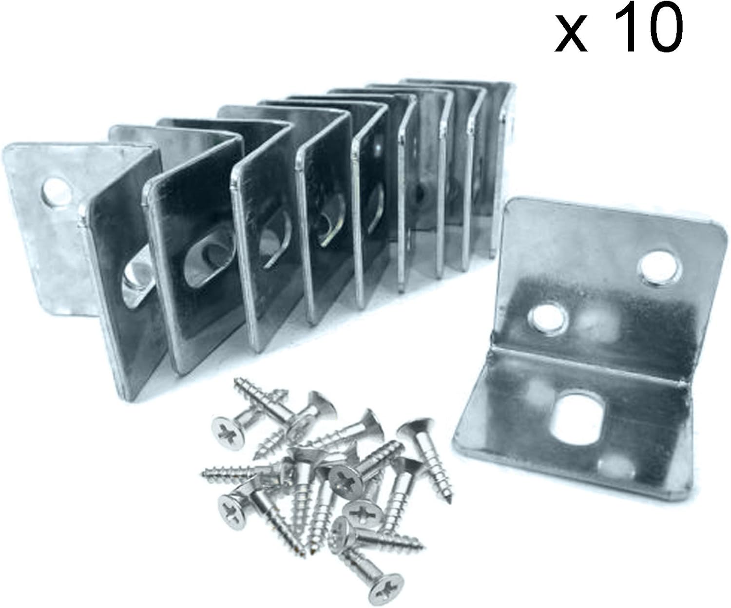 10x LARGE STEEL RIGHT ANGLE BRACKETS 28 x 25 x 38mm L SHAPE SCREWS