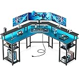 Coleshome L Shaped Gaming Desk with LED Lights