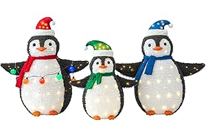 TECHSHARE Jingle Joy 3-Piece 36-Inch LED Lighted Outdoor Penguin Family Set - Weather Resistant with Ground Stakes - Festive Winter Christmas Decorations - Holiday Yard, Lawn and Garden Decor