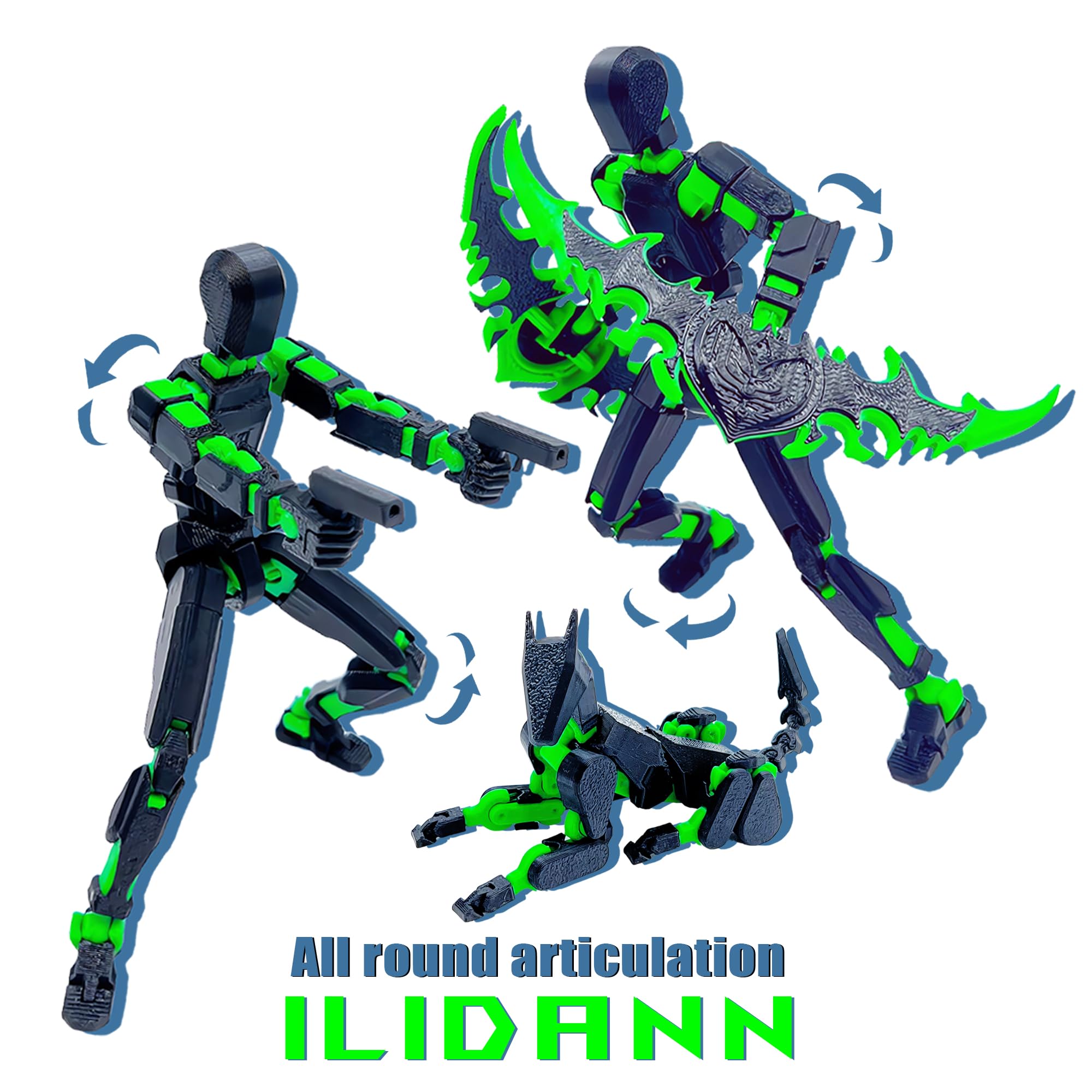 T13 (Assembly Completed) Action Figure Set, 3D Printed Toys Robo 13 Dummy 13 Titan 13 Nova 13 Stick Titan (Black + Green)