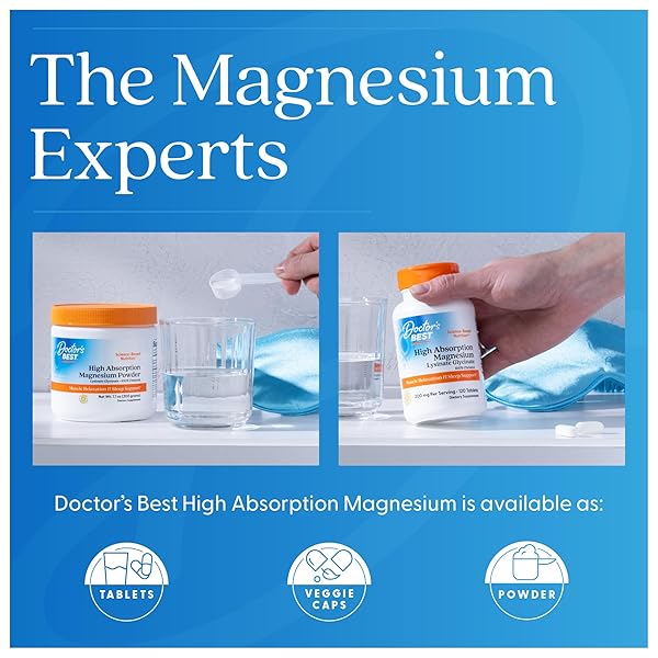 DOCTOR’S BEST HIGH ABSORPTION MAGNESIUM GLYCINATE LYSINATE SUPPLEMENT – 100% CHELATED FOR MAXIMUM ABSORPTION – MAGNESIUM FOR SLEEP AND MUSCLE RELAXATION – 200 MG PER SERVING – 120 TABLETS
