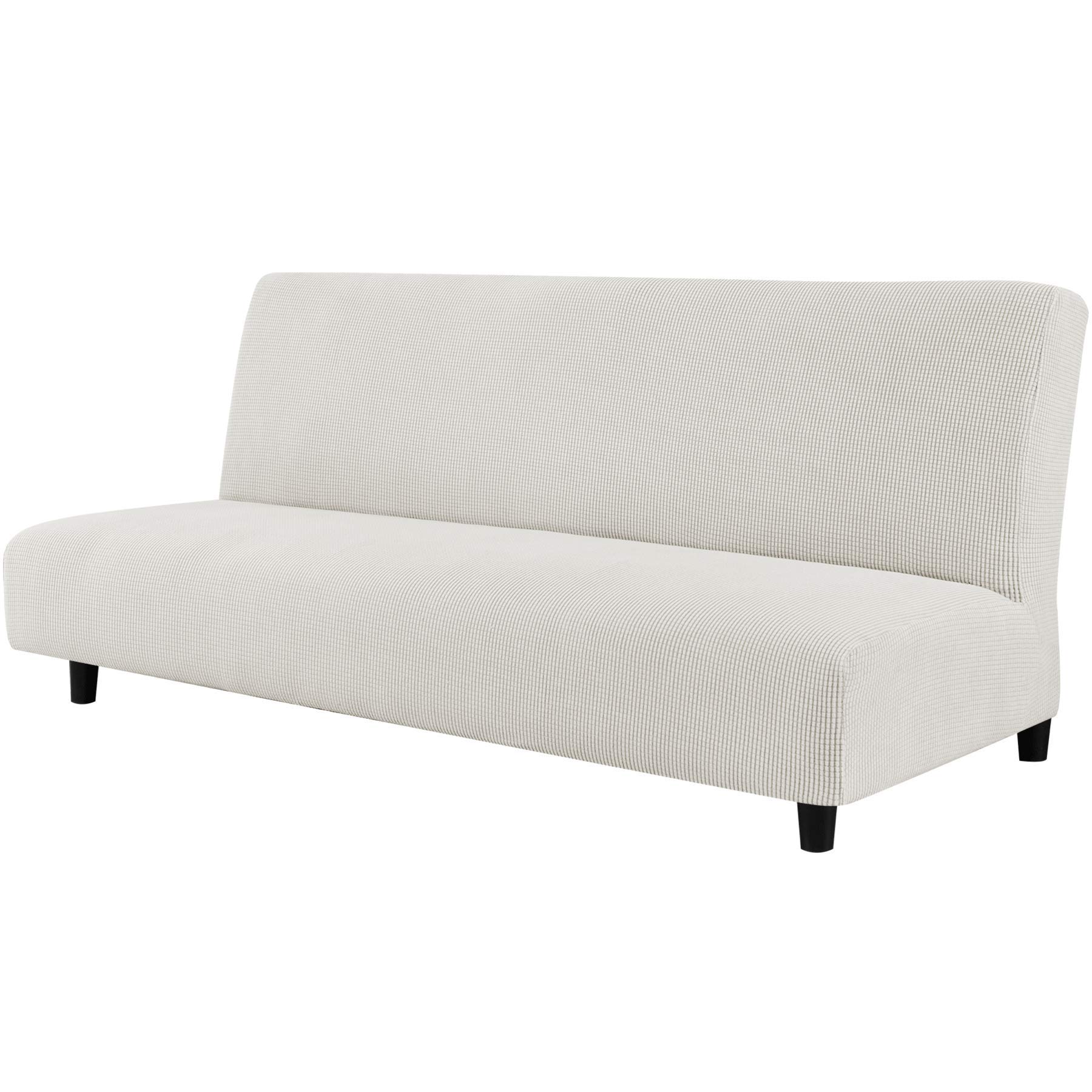 CHUN YI Jacquard Stretch Armless Sofa Bed Cover, Soft Elastic Fitted Folding Futon Slipcovers Without Armrest, Removable Machine Washable Non-Slip Furniture Protector for Futon Couch (Ivory)