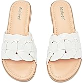 Ataiwee Women's Braided Flat Slide Sandals - Chic Summer Shoes with Round Toe and Cover Strap Detail, Easy Slip-On Design, Rubber Sole Strappy Sandals.
