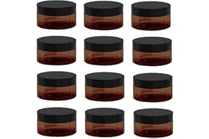 BALLHULL 4 oz Amber Plastic Cosmetic Jars Leak Proof Container with Black Lid for Cream, Lotion, Powder, ointment, Beauty Products etc, 12 Pcs.