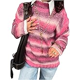 RoseSeek Women's Striped Print Pullover Sweaters Crew Neck Long Sleeve Knit Tops Fall Sweaters