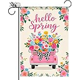 BlissYard Hello Spring Garden Flag 12x18 Inch Double Sided Truck Welcome Small Flags For Outside Outdoor Decor Farmhouse Holiday Spring Summer Seasonal Decorations Yard Flags