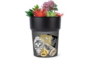 BarGifts Black Flower Pot Diversion Safe, Secret Storage Hidden Safe Box Keep Your Valuables Safe Like Money, Keys, and Jewelry- Includes Plants